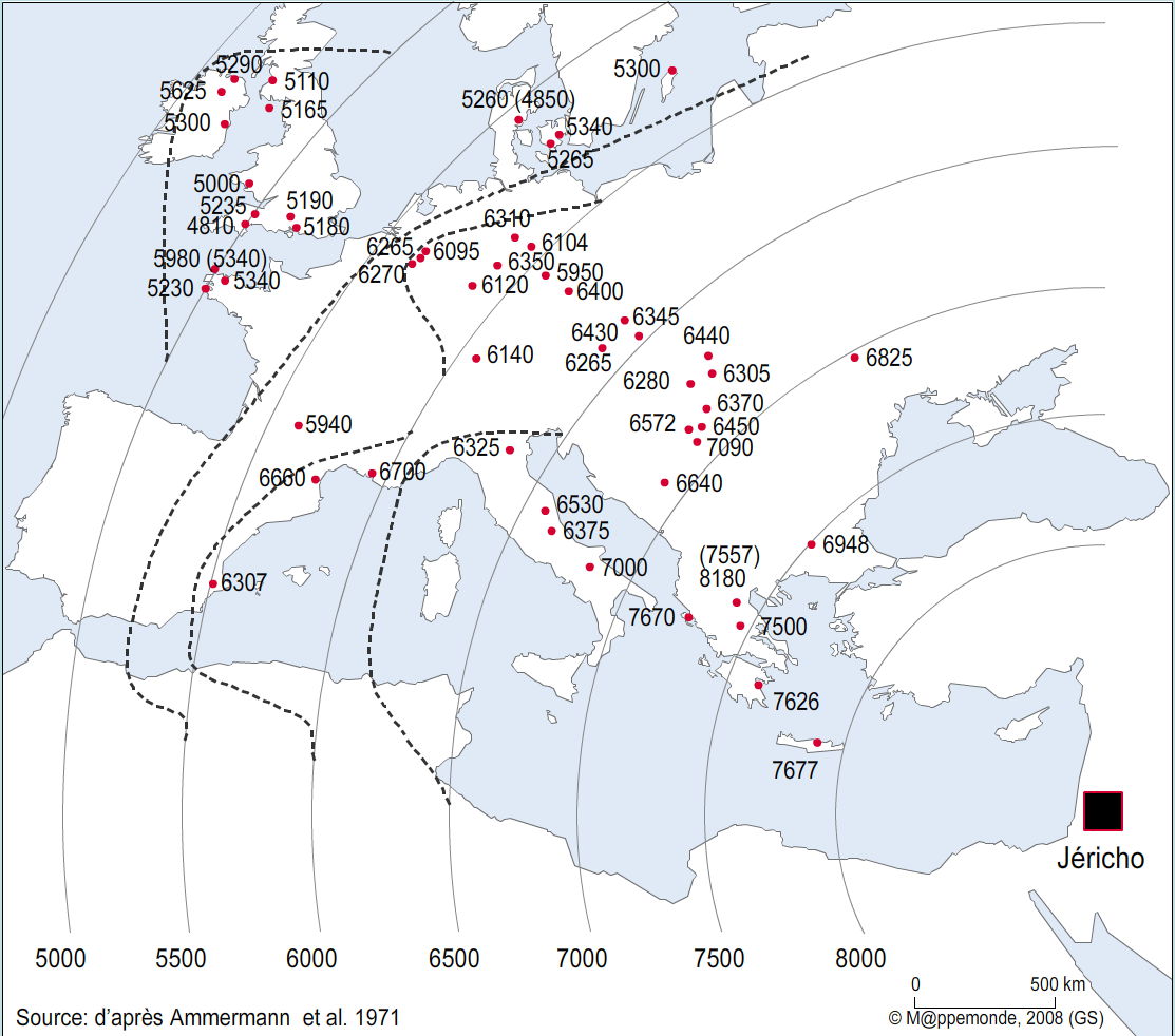 Progression du néolithique en Europe d'après Ammerman